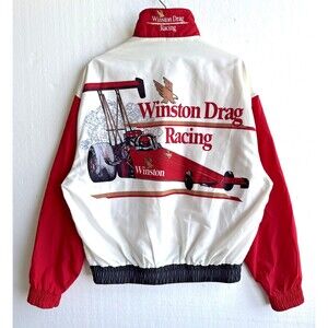 VTG 1980s Winston Drag Racing Red Medium Zip Jacket Swingster Made in USA
